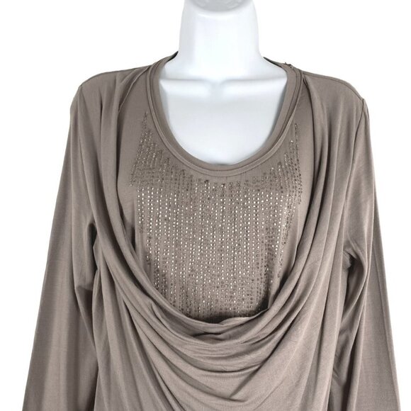 Soft Surroundings Top Medium Petite Beaded Taupe Rayon Blend NWT TP-2380 - Picture 3 of 7